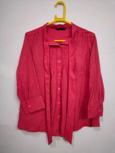 Elegant Red Tie-Neck Blouse