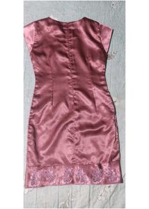 Elegant Mauve Satin Dress with Floral Embroidery