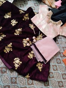 Maroon Velvet Lehenga Choli