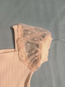 Ribbed Romper with Sheer Sleeves