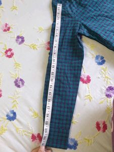 DRESSBERRY Women Green And Navy Blue Checked Shirt And Dress+Earring As A FREEBIE