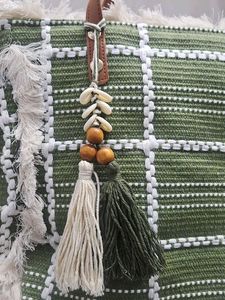 Green Woven Tote Bag with Tassels