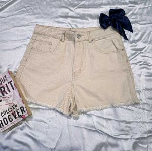Beige Denim Shorts