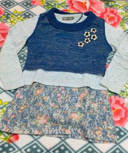 💙 Sparkle Knit Layered Top with Flower Appliques�