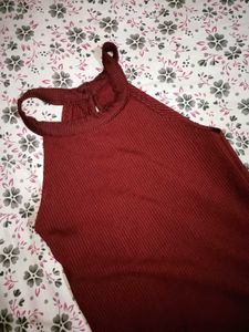 Maroon Halter Neck Dress