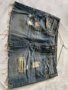Distressed Denim Mini Skirt