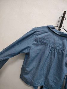 Denim Blue Button-Down Crop Shirt