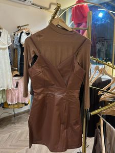 Leather Brown Dress with Top