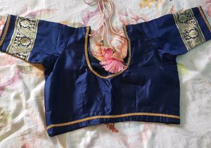 Magenta &amp; Navy Blue Silk Saree With Blouse