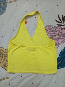 SASSAFRAS Yellow Pure Cotton Solid Halter Neck Top