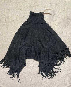 Gray Fringe Poncho