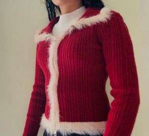 Red Fur Trim Cardigan