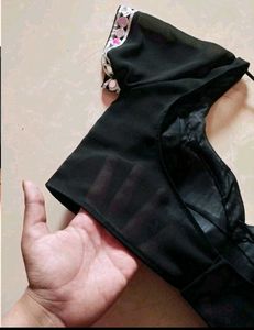 Georgette Sheer Padded Blouse With Mirror Lace