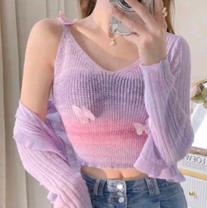 Ombre Purple Vneck Crop Top W/O Shrug