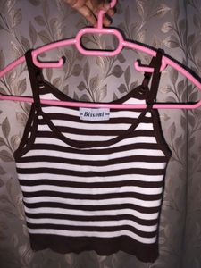 New Brown and white ribbed crop top