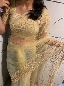 stone embellished embroidery net customised saree