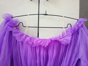 Purple Off-Shoulder Tulle Top