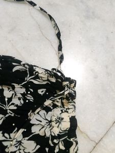 Black And White Floral Assymetrical Skirt