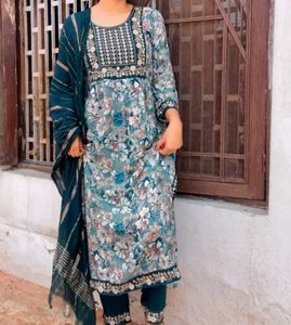 Nyra Cut Printed Anarkali Suit Duppata &amp; Pent Set