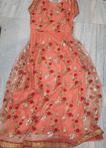 Floral Peach Long Gown Of size L