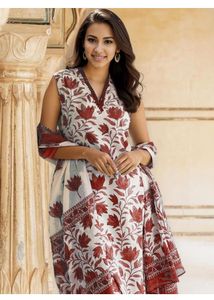 SHIENZY Women's Cotton Blend Floral Regular Kurta
