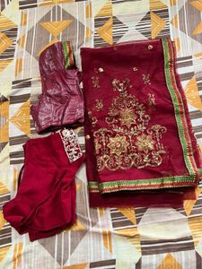 Maroon Embroidered saree