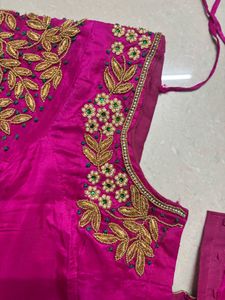Bridal Aari heavy worked Silk Pink Blouse