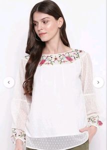 Floral Embroidered Boat Neck Top