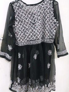 Black Mirror Work Chikankari Short Kurti