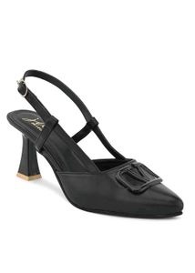 Typographic Applique Slingback Kitten Heels