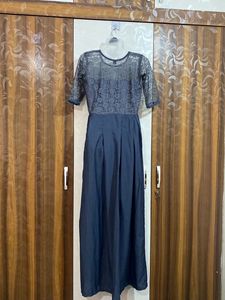 Elegant Blue Lace Ethnic Gown