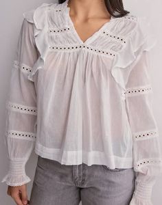 White Ruffle Long Sleeve Top