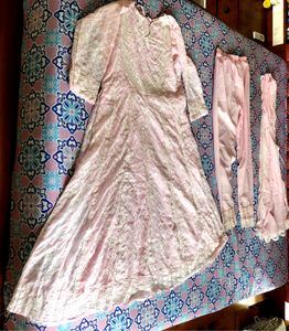 Pink Georgette Lucknavi 3 Pc Suit Set Avl