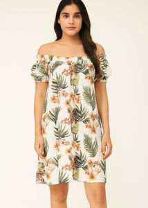 Tropical Floral Off-Shoulder Short Dress