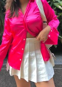 Pink Satin Spread Collar Shirt