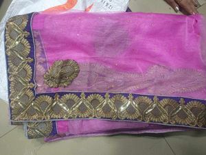 Embroidered Pink net saree In Cash Only 600rs