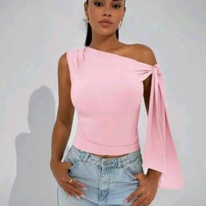 Pink One-Shoulder Tie Top