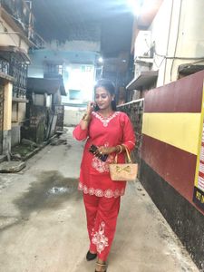 Red Embroidered Kurta Set