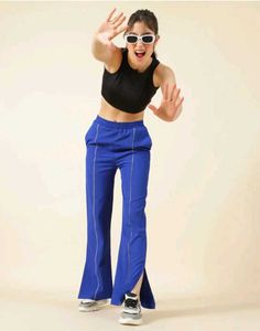 Blue Slit Flare Pants(Free Delivery)