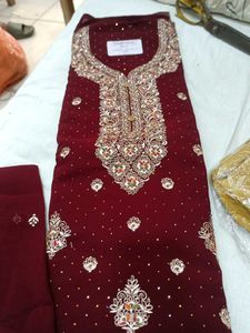 Elegant Maroon Dress Material (No Discount)