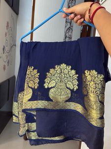 Elegant Blue &amp; Gold Sari