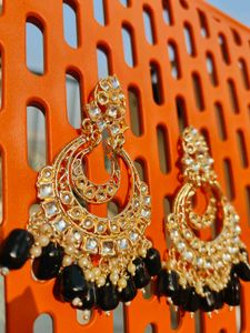 Gold Plated Black Long Earrings 💫
