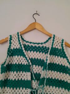 Green White Crochet Top