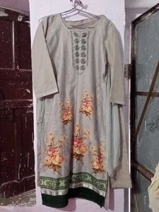 Floral Print Kurta Grey Cotton Georgette Duptta