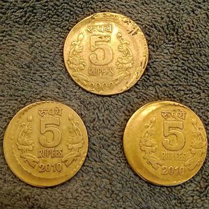 Rare 5 Rupee Shift Error Coins Set (3 Pcs)