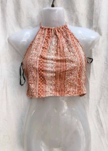 6111. Printed Halter Crop Top