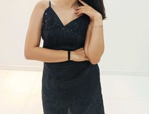 Black Embroidered V-Neck Dress