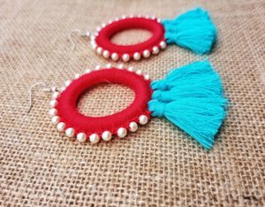 Red And Light Blue Tassel Earring