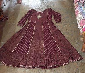 Burgundy Print Anarkali Dress