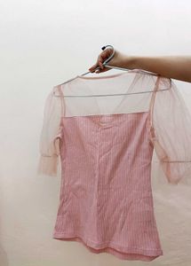 Beautiful Cute Pink Mesh Sleeves Top